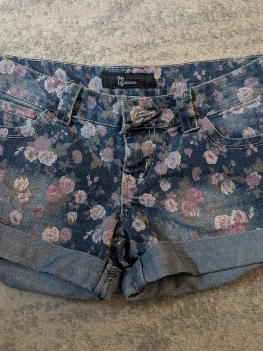 CP Jeans Pink Rose Print Blue Jean Shorts Junior Size 3